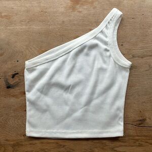 One Shoulder Tank Top Ribbed White Size S/M
